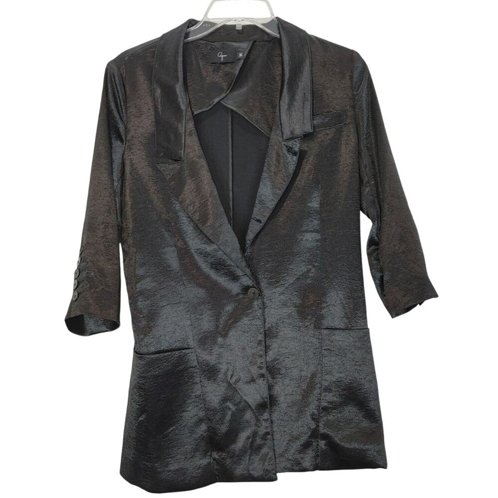 AQUA Blazer Jacket Lined Satin Black Notch Collar Pockets Womens Medium
